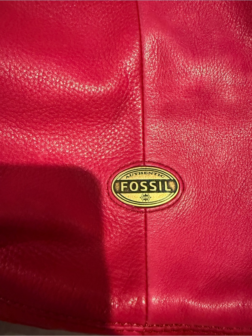 Fossil Hot Pink Leather Tote with Gold Logo